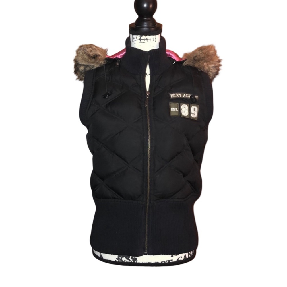 DKNY Active Puffer Vest w/detachable Faux Fur Hood